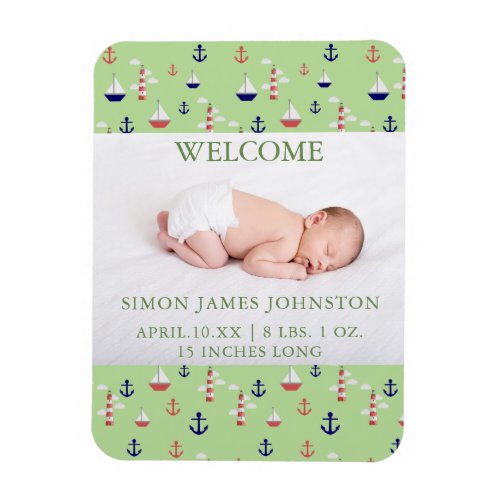 Cute Nautical Baby Birth Announcement Magnet