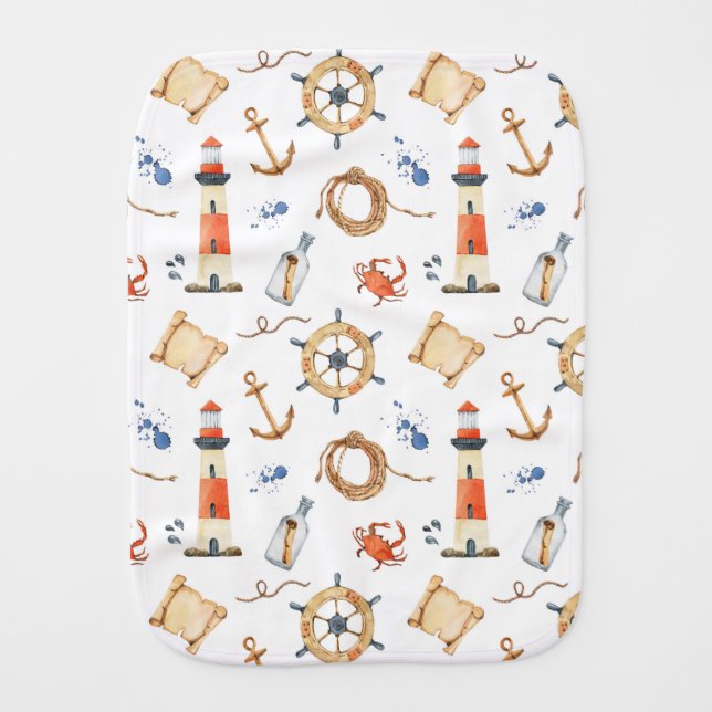 Cute Nautical  Baby Burp Cloth (Front)