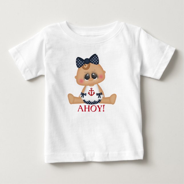 Cute Nautical Baby Girl Ahoy! Baby T-Shirt (Front)
