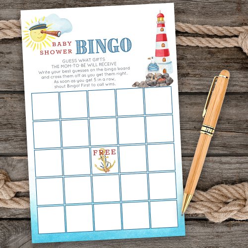 Cute Nautical Baby Shower Bingo Game