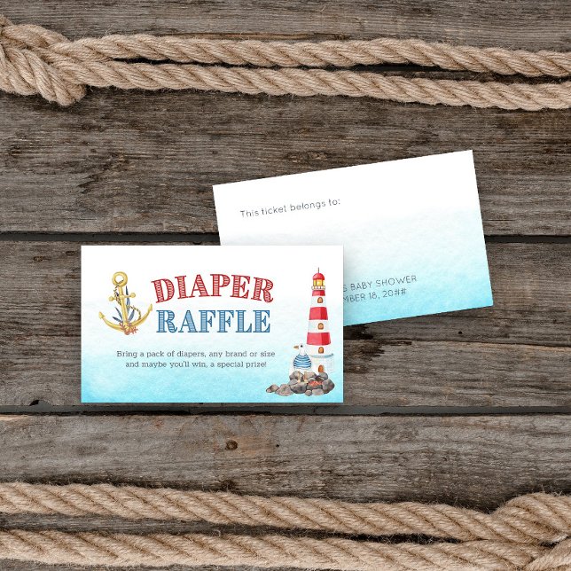 Cute Nautical Baby Shower Diaper Raffle Game Enclosure Card (Diaper raffle tickets from my Ahoy it's a boy Nautical Baby Shower collection)