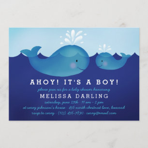 Cute Nautical Baby Shower Invitations Blue Whale