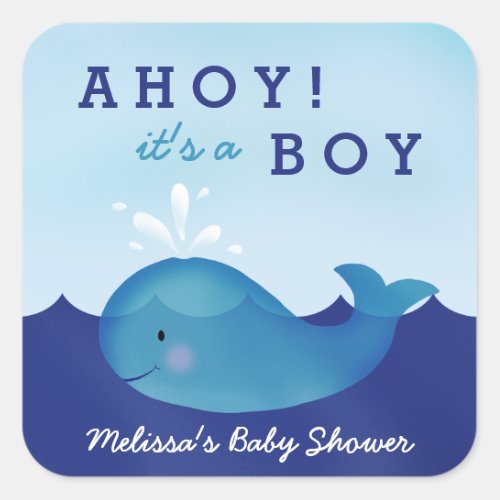 Cute Nautical Baby Shower Stickers  Blue Whale