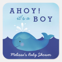 Cute Nautical Baby Shower Stickers | Blue Whale