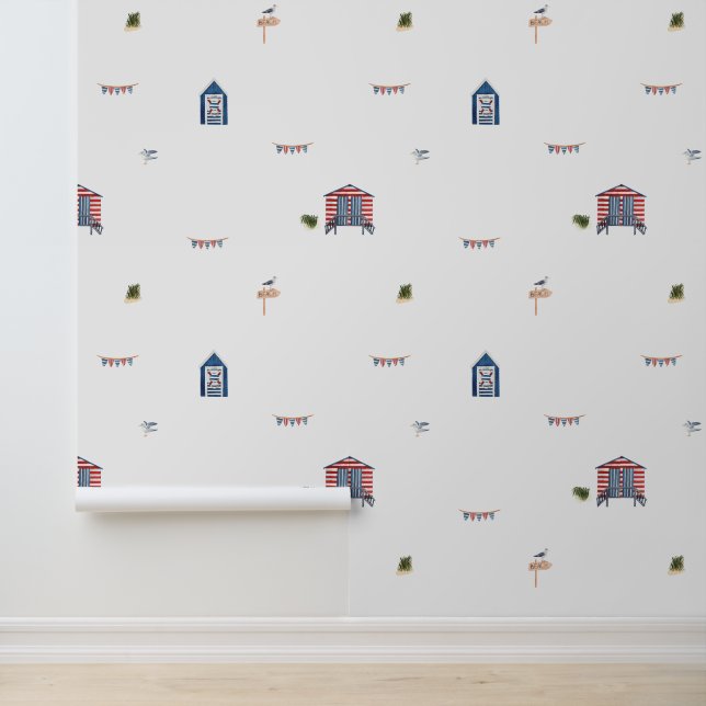 Cute Nautical Beach Hut Pattern Wallpaper (Application)