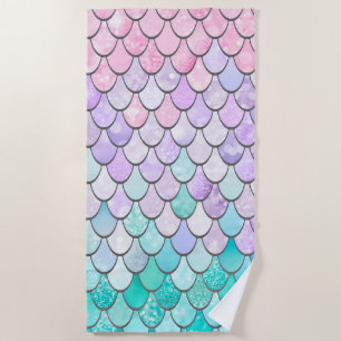Cute Nautical Beach Towel, Mermaid Scales Beach Towel