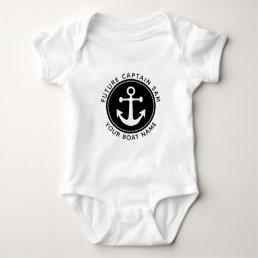 Cute Nautical Black Anchor Rope Custom Boat Name Baby Bodysuit