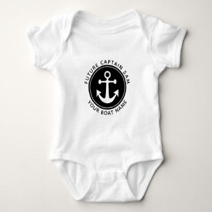 Cute Nautical Black Anchor Rope Custom Boat Name Baby Bodysuit