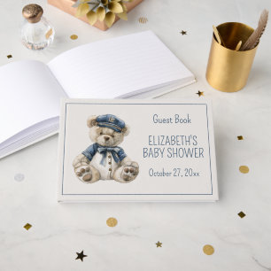 Cute Nautical Blue Baby Bear Baby Shower Guest Book