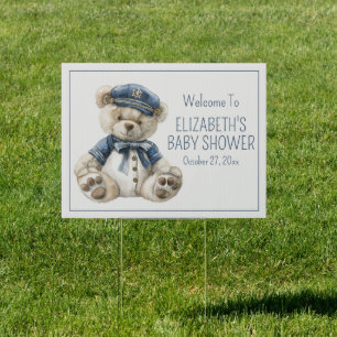 Cute Nautical Blue Baby Bear Baby Shower Sign