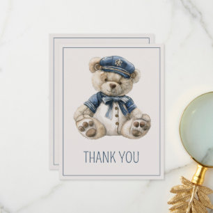 Cute Nautical Blue Baby Bear Baby Shower Thank You Card