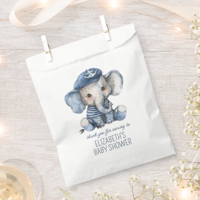 Cute Nautical Blue Baby Elephant Baby Shower Favor Bag (Clipped)