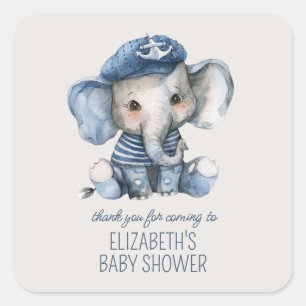 Cute Nautical Blue Baby Elephant Baby Shower Square Sticker