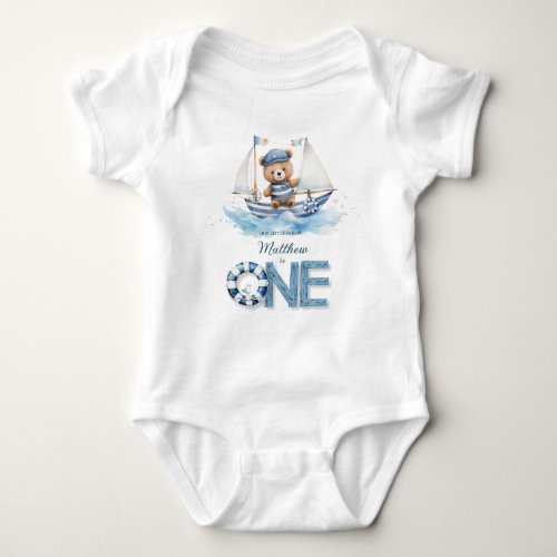 Cute Nautical Blue Boat Teddy Bear 1st Birthday Baby Bodysuit