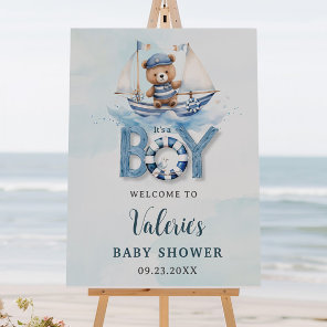 Cute Nautical Blue Boat Teddy Bear Boy Baby Shower Foam Board