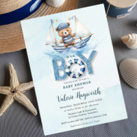 Cute Nautical Blue Boat Teddy Bear Boy Baby Shower