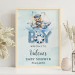 Cute Nautical Blue Boat Teddy Bear Boy Baby Shower Poster<br><div class="desc">Personalize this whimsical Nautical Teddy Bear Baby Shower welcome sign easily and quickly. Simply click the customize it further button to edit the texts, change fonts and fonts colors. Featuring a cute teddy bear captain at the helm of a little boat and an "it's a boy" headline. Also available in...</div>