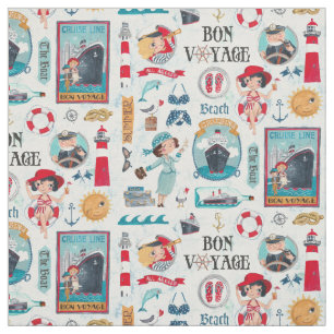 Cute Nautical Blue Red Summer Travel beach Cruise Fabric
