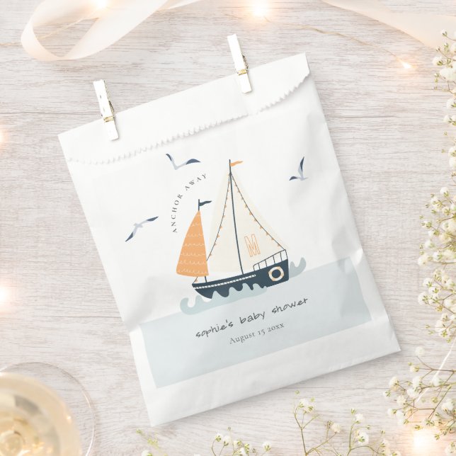 Cute Nautical Blue Sailboat Pastel Baby Shower Favor Bag (Clipped)
