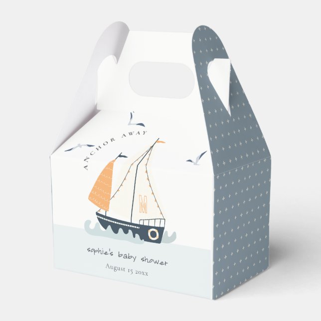Cute Nautical Blue Sailboat Pastel Baby Shower Favor Boxes (Front Side)