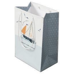 Cute Nautical Blue Sailboat Pastel Baby Shower Medium Gift Bag