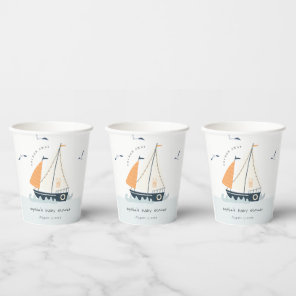 Cute Nautical Blue Sailboat Pastel Baby Shower Paper Cups