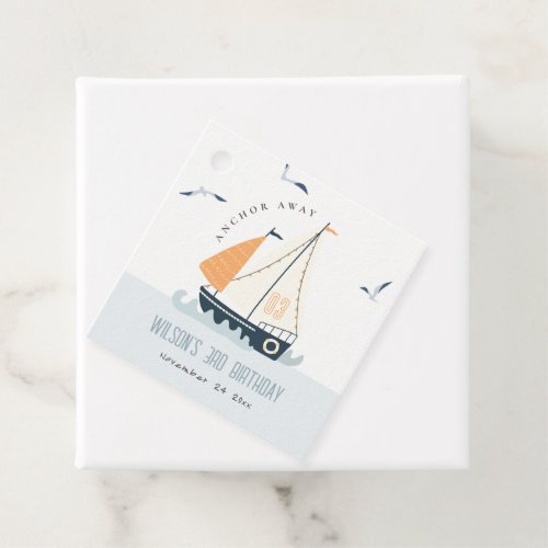 Cute Nautical Blue Sailboat Pastel Kids Birthday Favor Tags