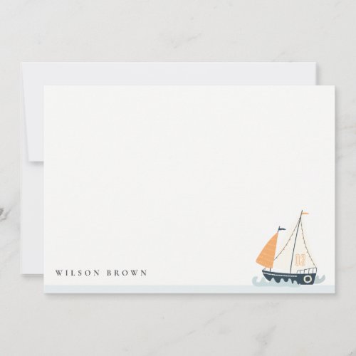 Cute Nautical Blue Sailboat Pastel Kids Birthday Note Card