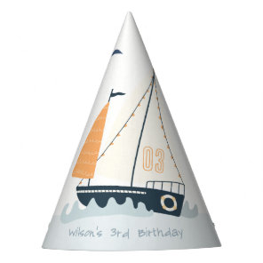 Cute Nautical Blue Sailboat Pastel Kids Birthday Party Hat