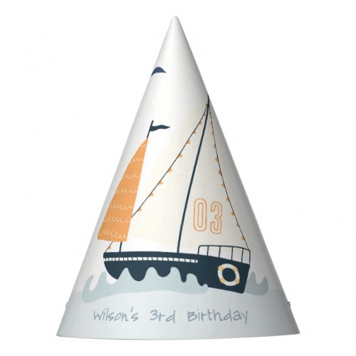 Cute Nautical Blue Sailboat Pastel Kids Birthday Party Hat