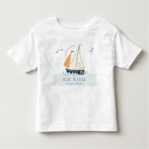 Cute Nautical Blue Sailboat Pastel Kids Birthday Toddler T-shirt