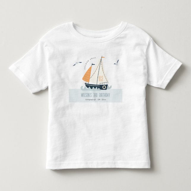 Cute Nautical Blue Sailboat Pastel Kids Birthday Toddler T-shirt (Front)