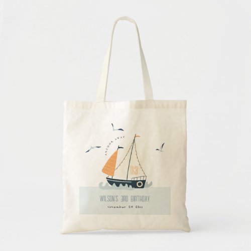 Cute Nautical Blue Sailboat Pastel Kids Birthday Tote Bag