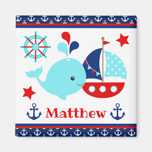 Cute Nautical Blue Whale and Anchors Pattern Magnet