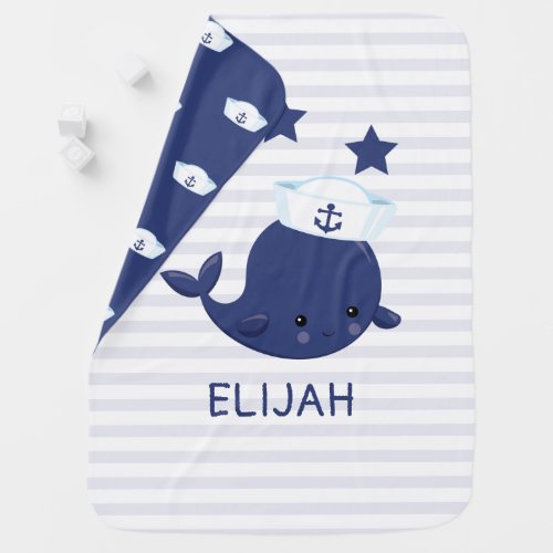 Cute Nautical Blue Whale Boy Baby Blanket