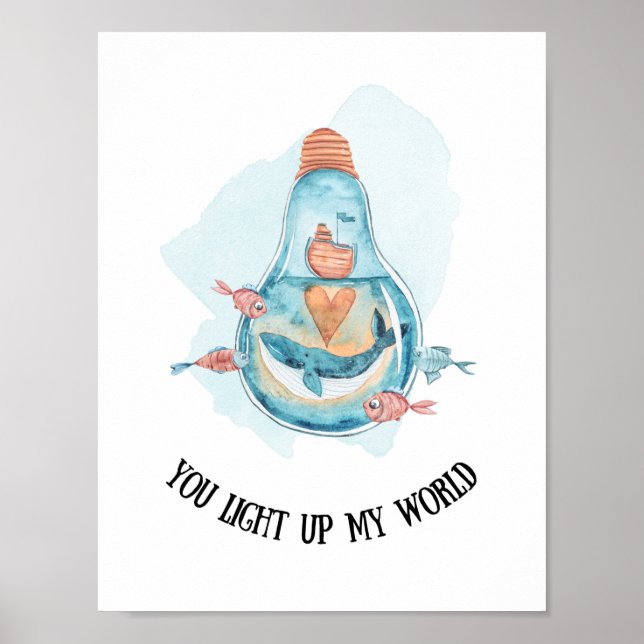 Cute Nautical Blue Whale Nursery/Bathroom Wall Art (Front)