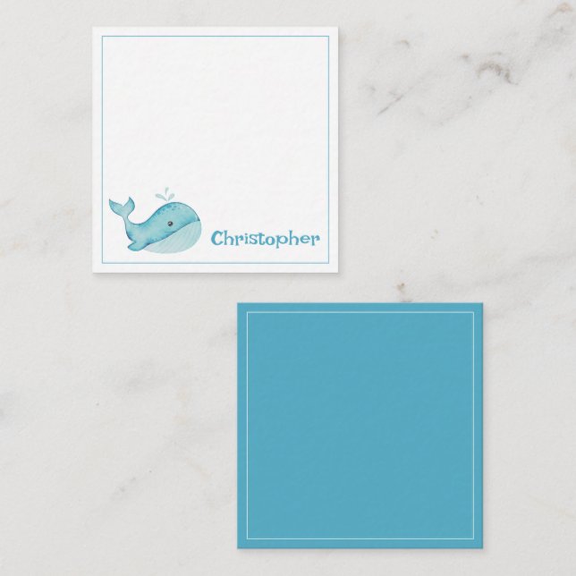 Cute Nautical Blue Whale Personalized Enclosure Card (Front/Back)