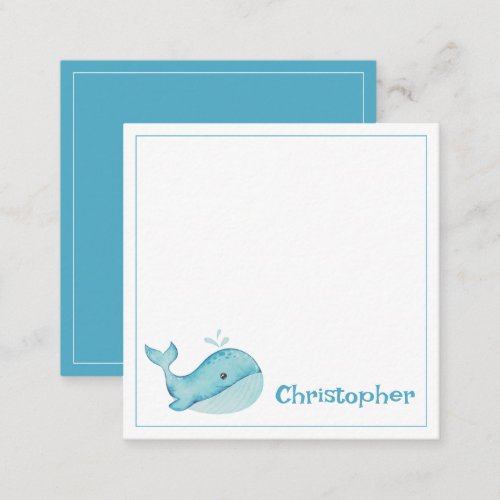 Cute Nautical Blue Whale Personalized Enclosure Card