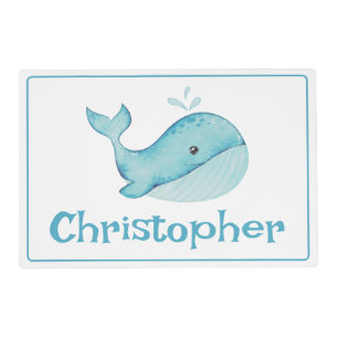 Cute Nautical Blue Whale Personalized Placemat
