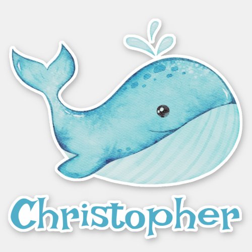 Cute Nautical Blue Whale Personalized Sticker