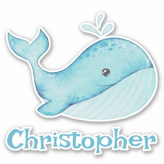 Cute Nautical Blue Whale Personalized Sticker (Front)