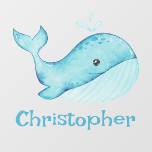 Cute Nautical Blue Whale Personalized Wall Decal