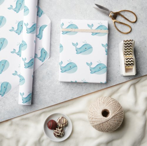 Cute Nautical Blue Whale Wrapping Paper