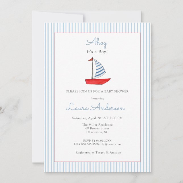 Cute Nautical boat Baby boy Baby shower Invitation (Front)