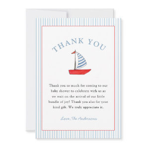 Cute Nautical Boat Baby Boy shower Thank You Card