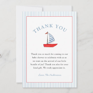 Cute Nautical Boat Baby Boy shower Thank You Card