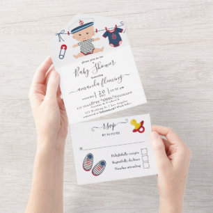 Cute Nautical Boy Baby Shower All In One Invitatio All In One Invitation