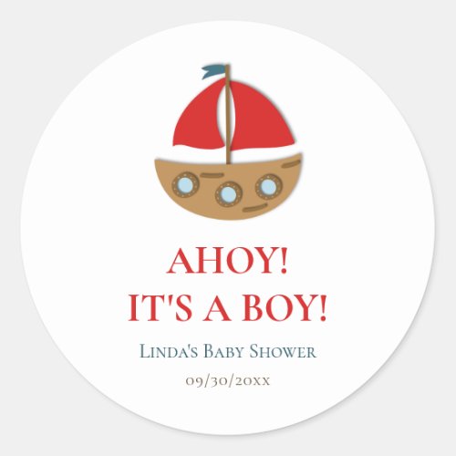 Cute Nautical Boy Baby Shower Square  Classic Round Sticker