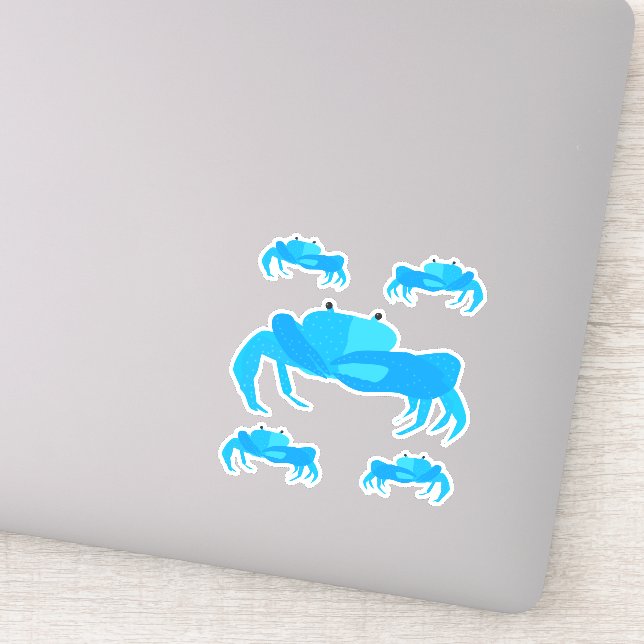 Cute Nautical Cartoon Blue Crabs Water Bottle Sticker (Detail)