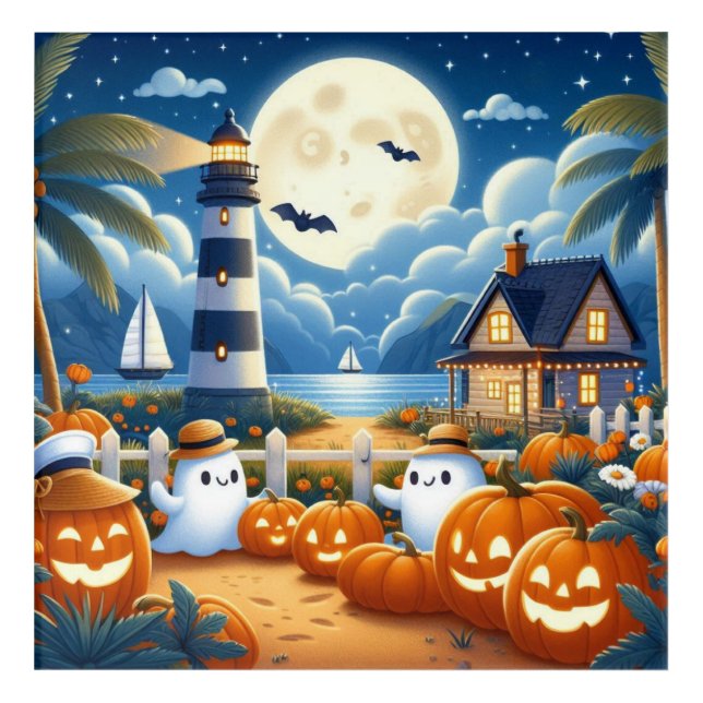 Cute, Nautical/coastal Halloween ghost/pumpkins Acrylic Print (Front)